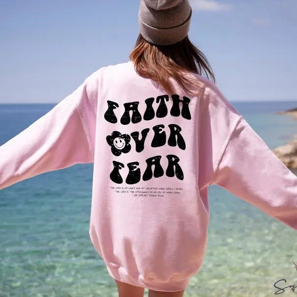 Premium  Faith Over Fear Hoodie, Christian Sweatshirt, Faith Shirt, Religious T shirt, Trendy Women Christian Tshirt,...