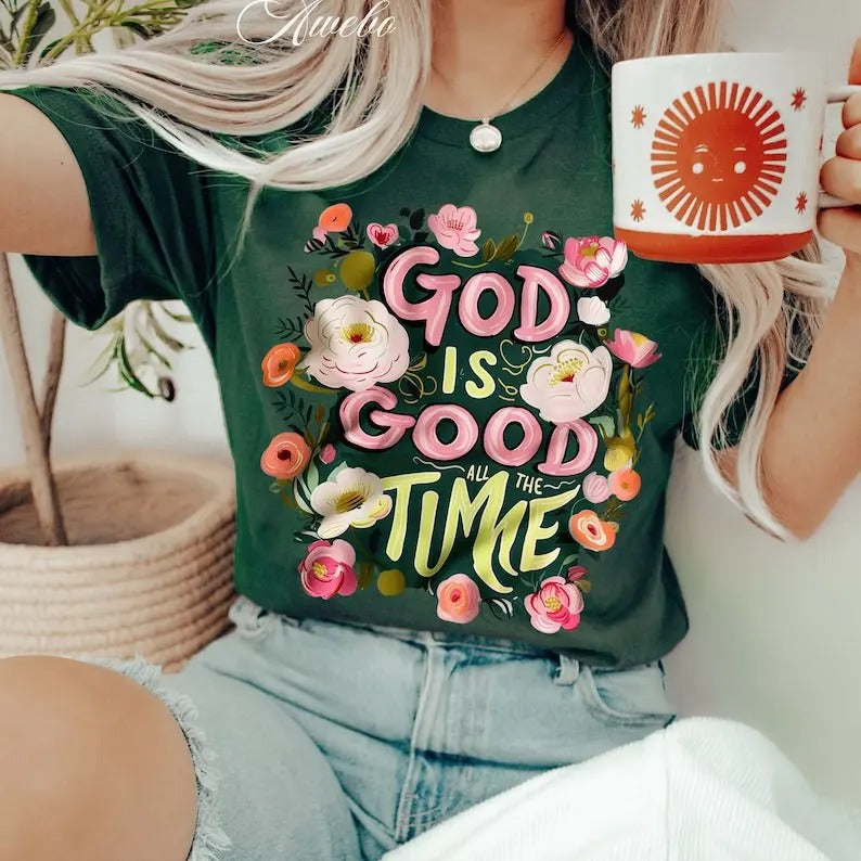 Premium  God is Good all the Time , Floral Religious Quote , Positive quote , Floral Christian Quote  Bible Verse,...