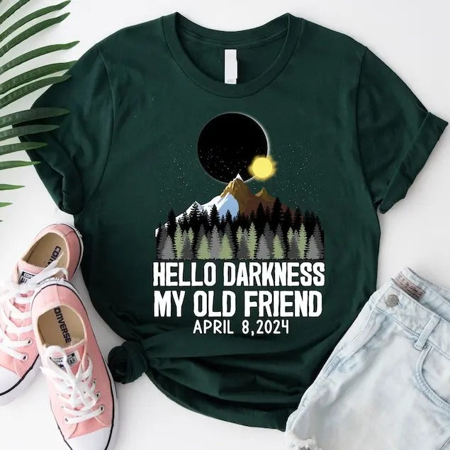 Premium  Hello Darkness My Old Friend T-shirt, April 8,2024 T-shirt, Total Solar Eclipse T-shirt, Celestial Event Shirt,...
