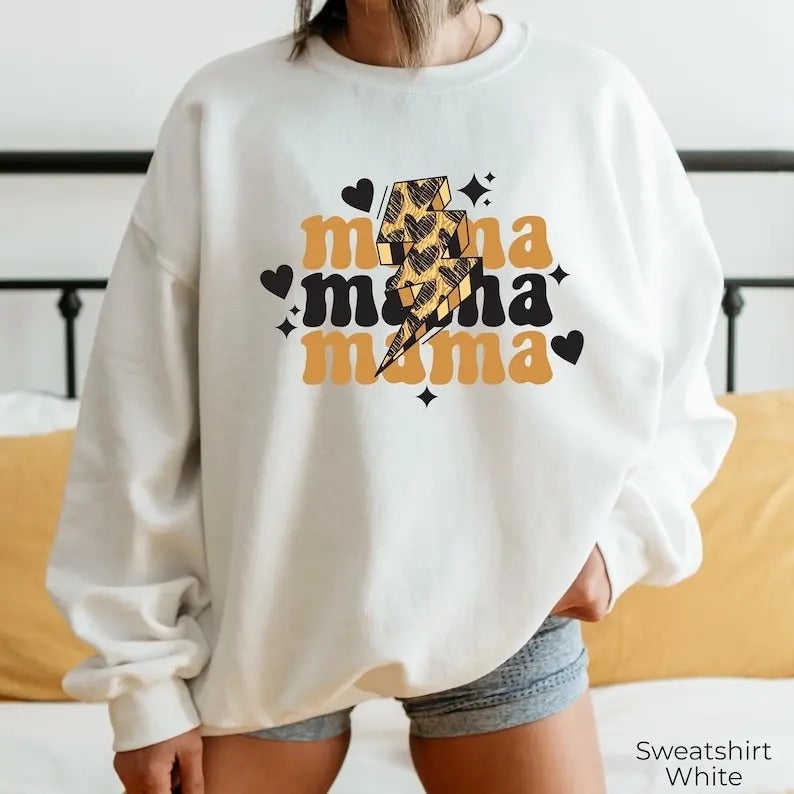 Premium  Mama Sweatshirt, Happy Valentine's Day Vibes Mommy Hoodie, Yellow Black Themed Energetic Shirt, Leopard Design...