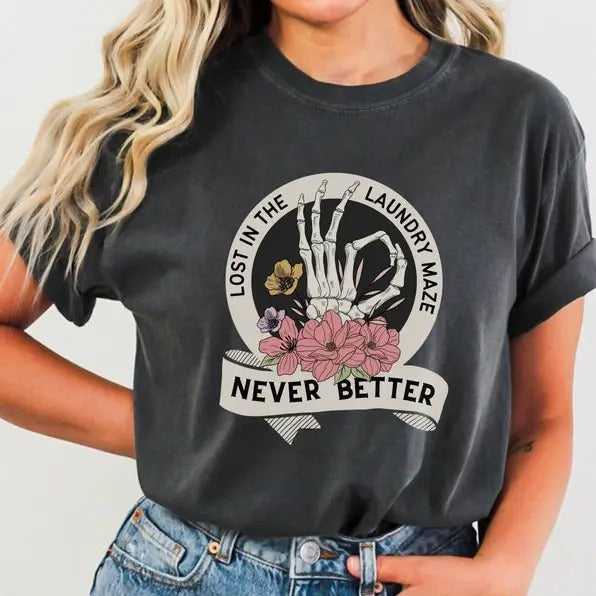 Premium  Mom Life Shirt "Laundry Maze", Funny Motherhood Never Better Skull Tshirt, Mother Birthday Present, Mothers Day...