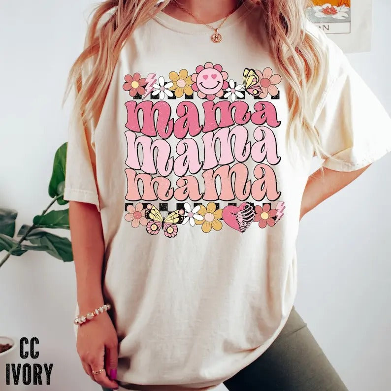 Premium  Retro Smiley Mama Shirt, Mom Shirt for mom for Mother's Day, Funny Mom Shirt, Mama T shirt, Mama Smiley Tee,...