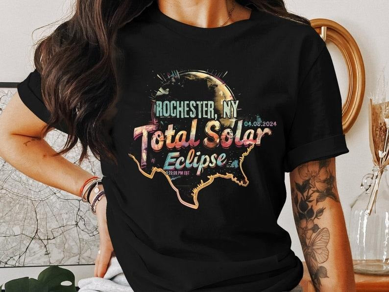 Premium  Rochester, NY 2024 Total Solar Eclipse Commemorative T-Shirt, Unique Eclipse Graphic Tee, Unisex Cotton Shirt,...