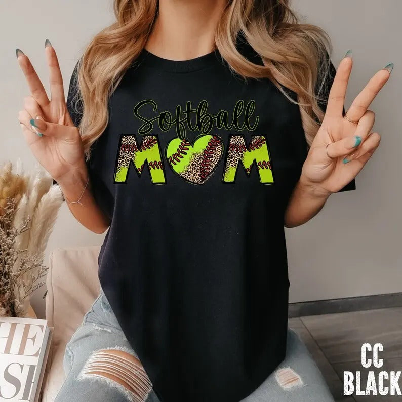 Premium  Softball Mom Shirt, Leopard Softball Mom Shirt, Sport's Mom Shirt, Mom Shirt, Mom Softball Leopard Shirt, Gift...