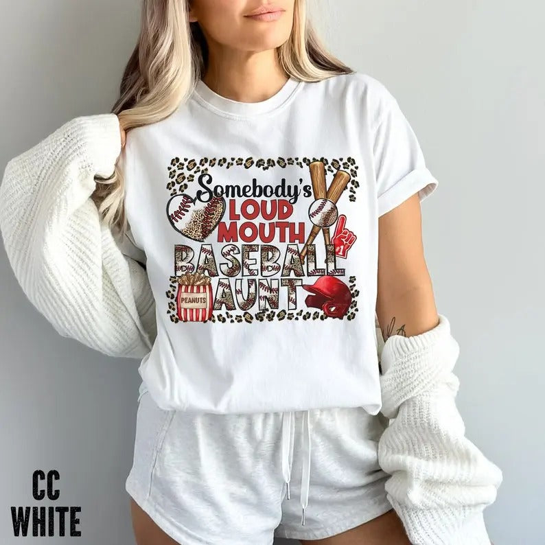 Premium  Somebody's Loud Mouth Baseball Aunt T-Shirt, Funny Baseball Auntie Shirt, Baseball Aunt Shirt, Retro Baseball,...