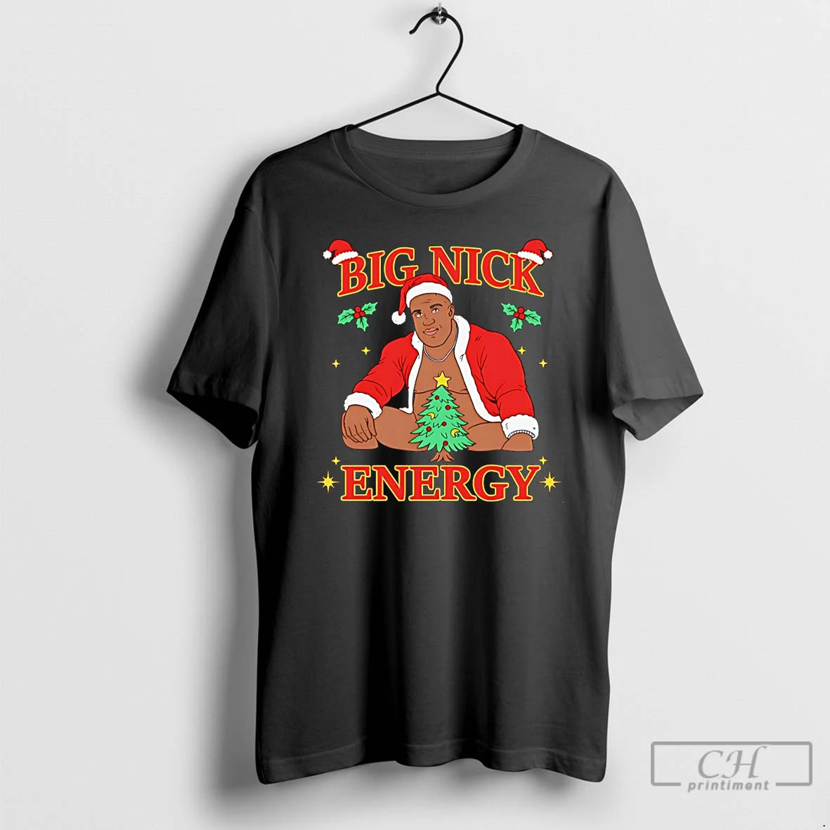 Premium Big Nick Energy Black Santa Christmas Tree Funny Christmas T-Shirts, Hoodie, Sweatshirt | WearSparks.com