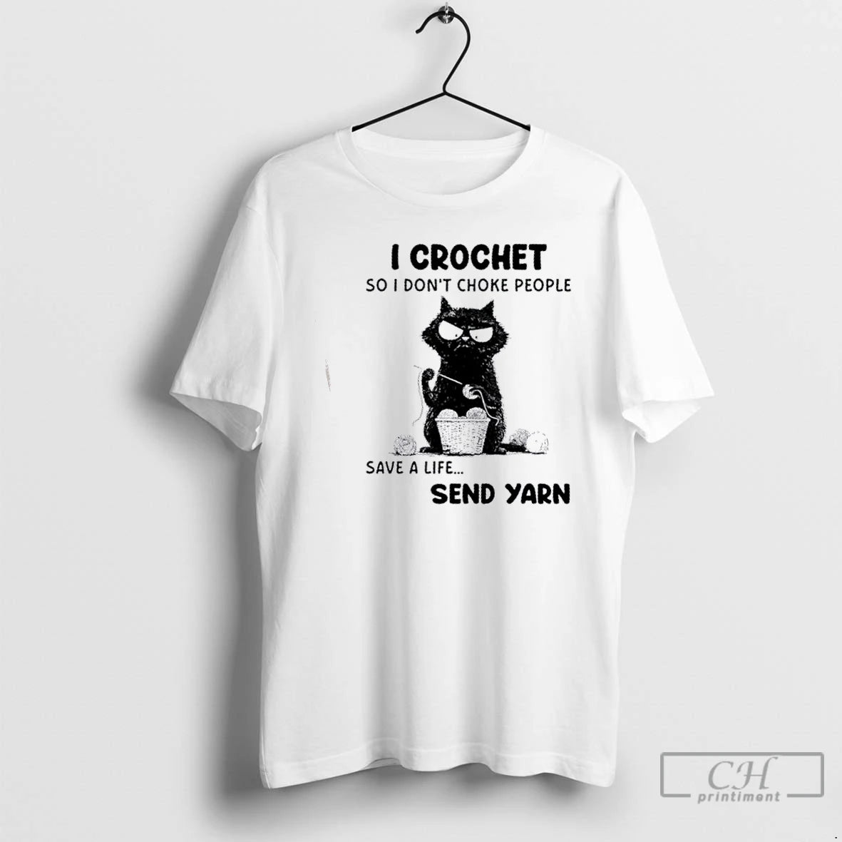Premium Black Cat I Crochet So I Dont Choke People Save A Life Send Yarn T-Shirts, Hoodie, Sweatshirt | WearSparks.com