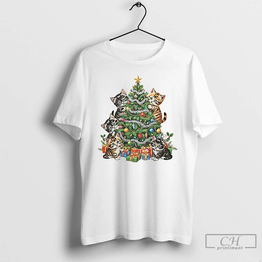 Premium Cat Lover Lady Christmas Tree Merry Christmas T-Shirts, Hoodie, Sweatshirt | WearSparks.com