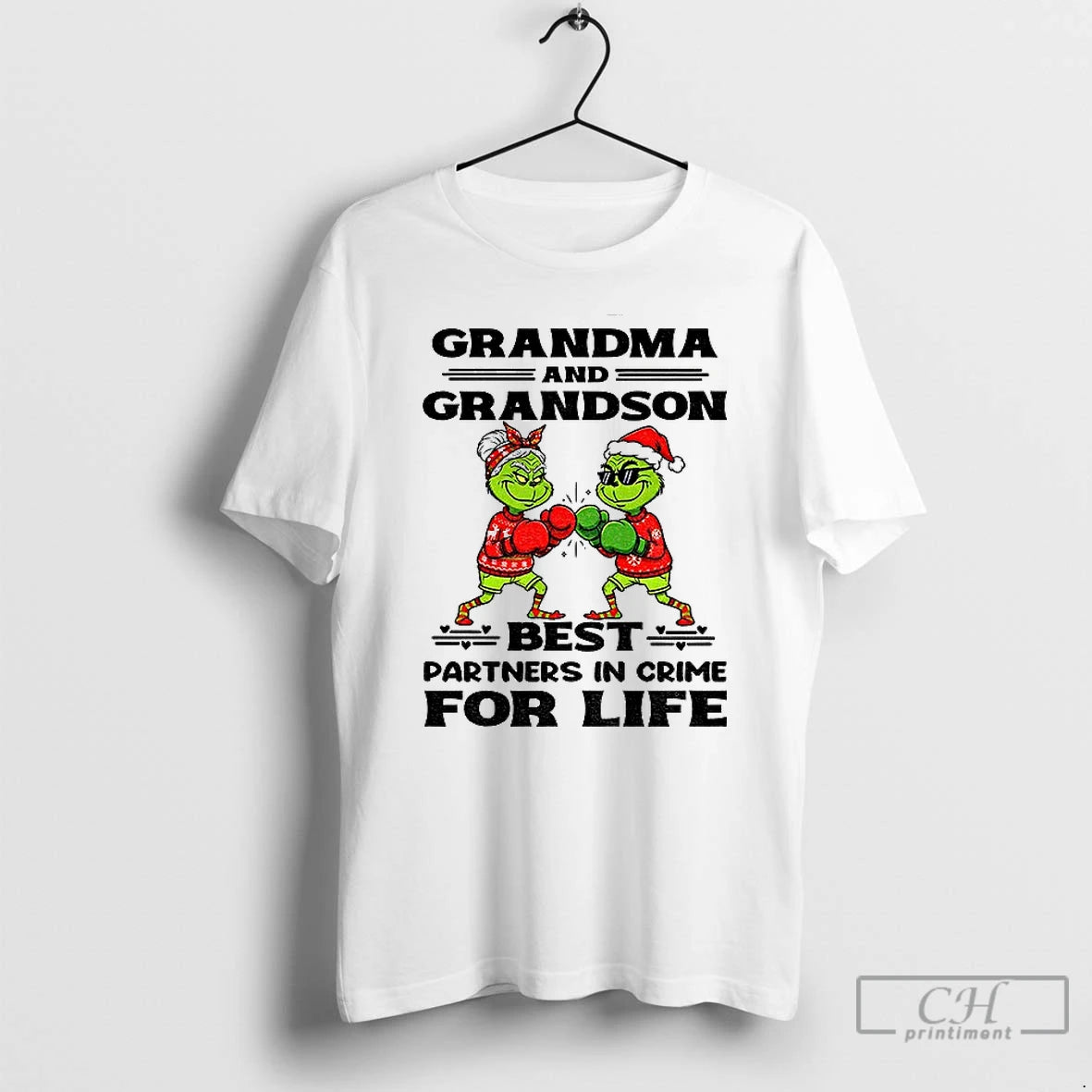 Premium Grinch Boxing Grandma And Grandson Best Partners In Crime For Life T Shirts Sweater Hoodie, Sweatshirt