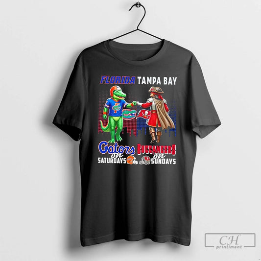 Premium Mascots Florida Gators On Saturdays Vs Tampa Bay Buccaneers On Sundays Skyline T Shirts Hoodie, Sweatshirt