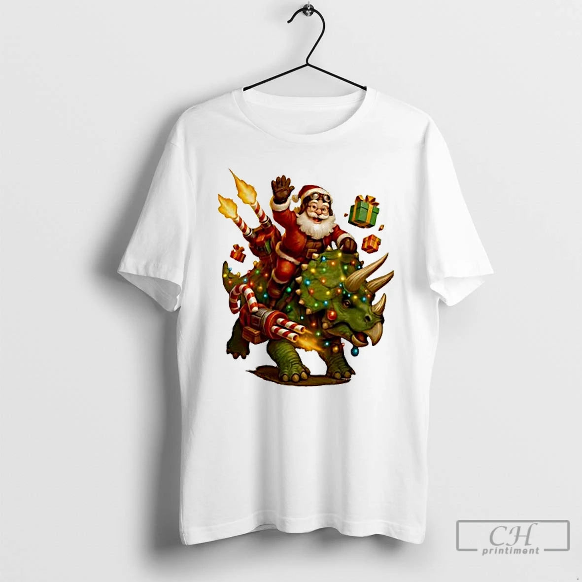Premium Rocket Triceratops Dinosaur Christmas Santa T-Shirts, Hoodie, Sweatshirt | WearSparks.com