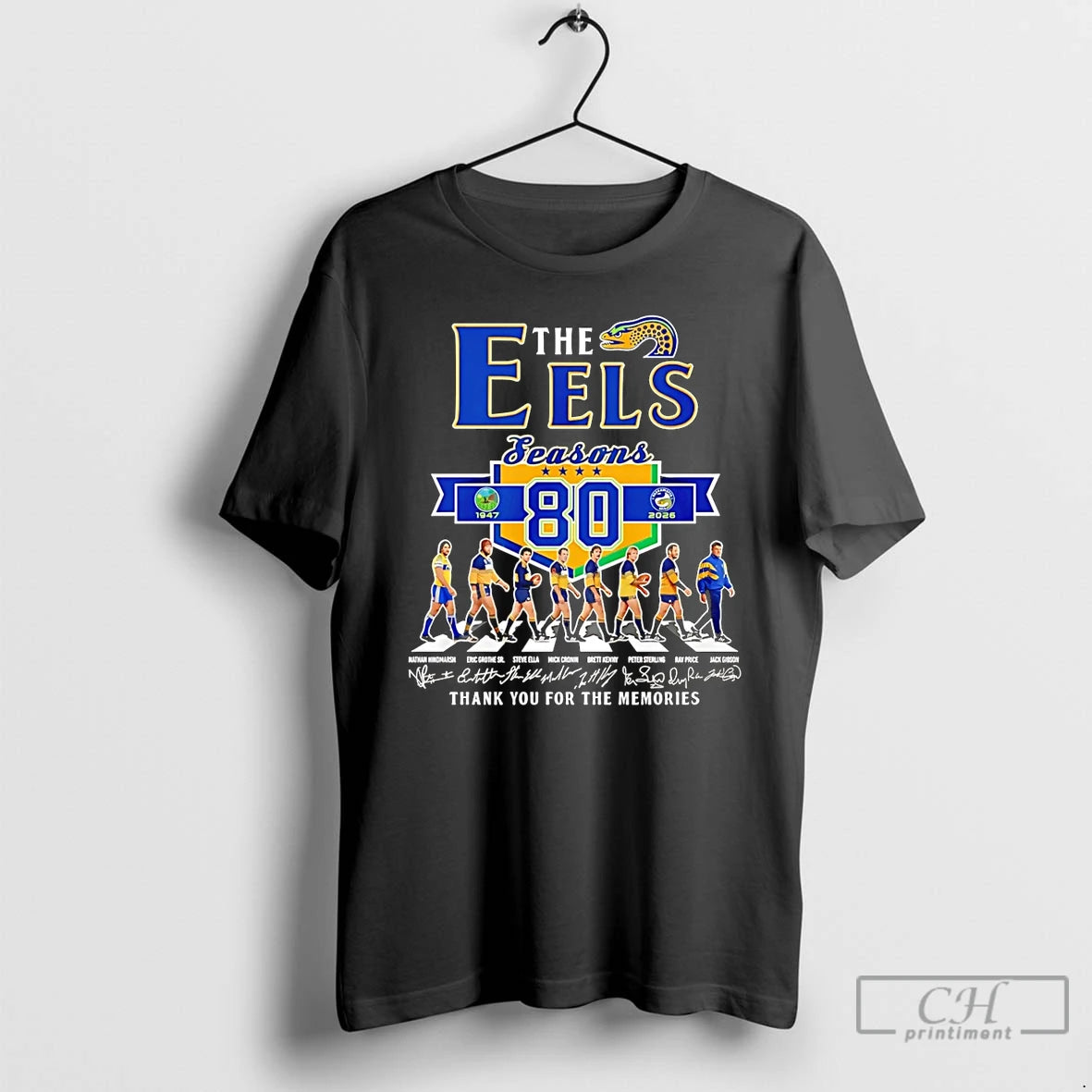 Premium The Eels Season 80th 1947 2026 Thank You For The Memories Signatures T Shirts Hoodie, Sweatshirt | WearSparks.com