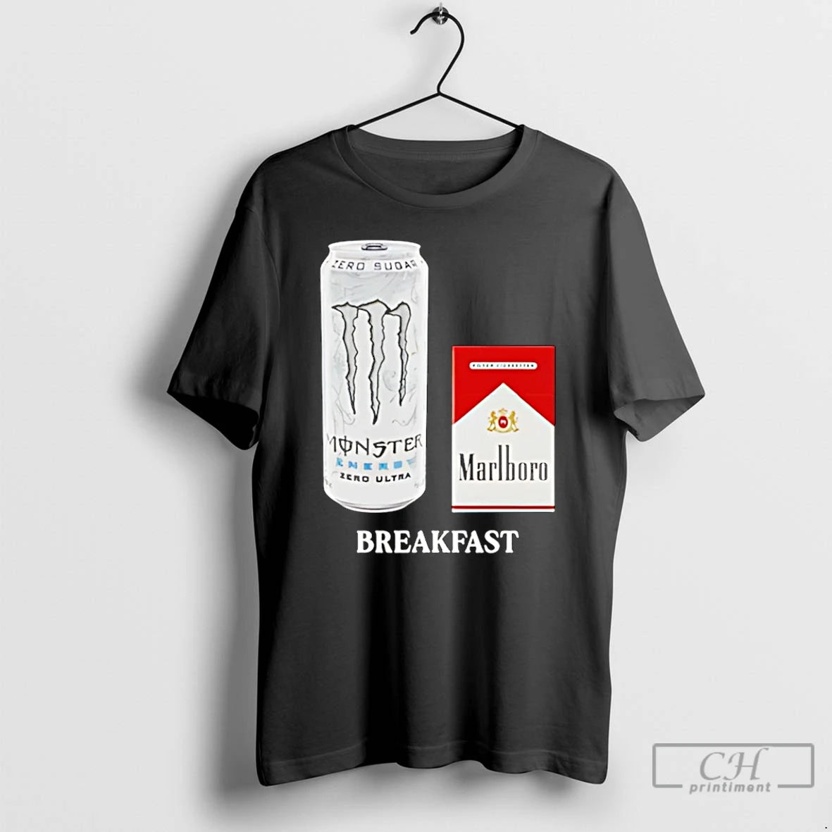 Premium White Monster Marlboro Red Cigarette Breakfast T-Shirts, Hoodie, Sweatshirt | WearSparks.com