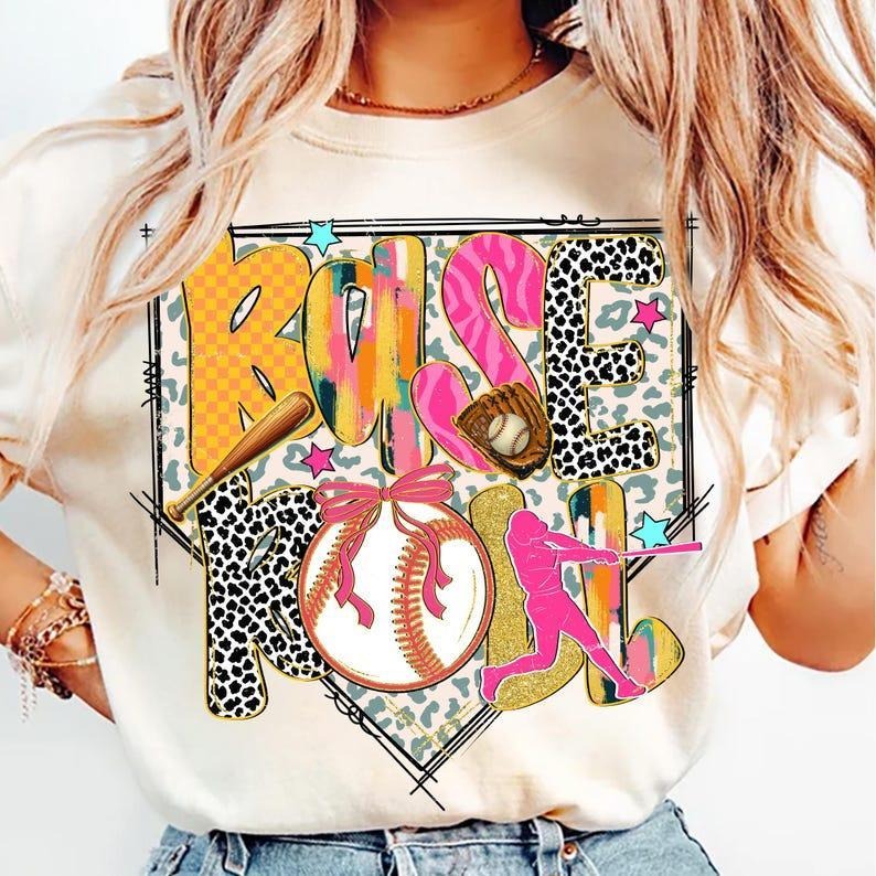 Preppy Baseball Coquette Tee tshirt, Brushstroke Sporty Print tshirt, Stylish Game Day Look, women tops, shirt for women...