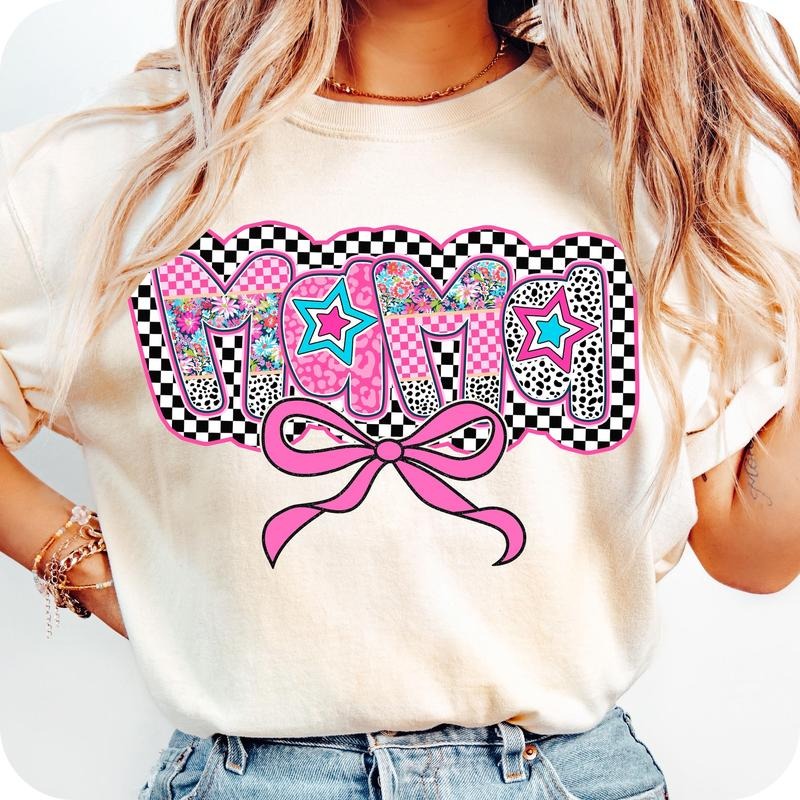 Preppy Mama Coquette T-Shirt, Mom T-Shirt, Checkered Mama Shirt, Pink Mama Floral, Dalmatian Dots Hoodie, Sweatshirt