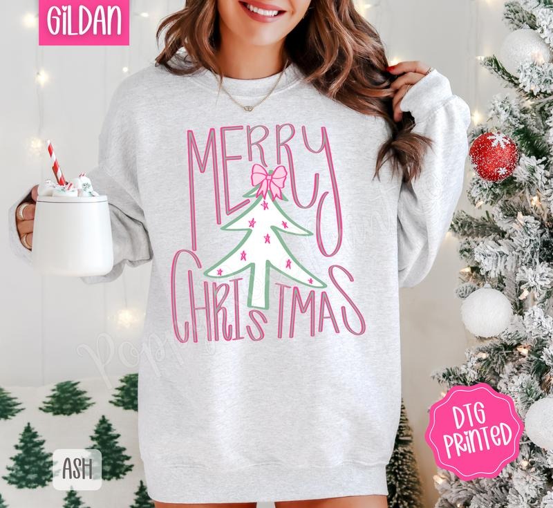 Preppy Merry Christmas Sweatshirt, Trendy Women's Holiday Crewneck T-Shirts, Hoodie | WearSparks.com
