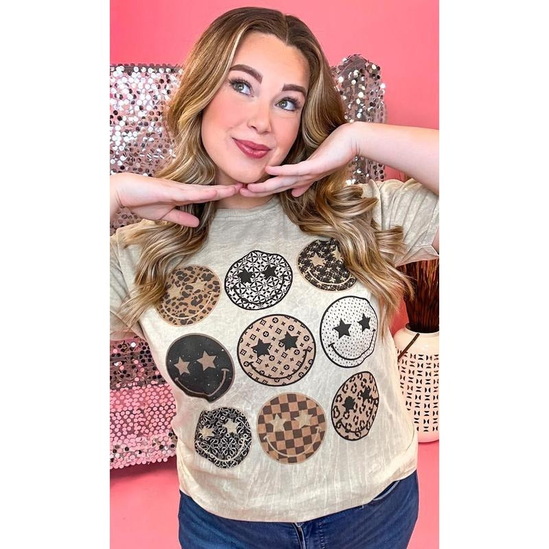 Preppy Smiley Mineral Washed Taupe Graphic Shirt Hoodie, Sweatshirt | WearSparks.com