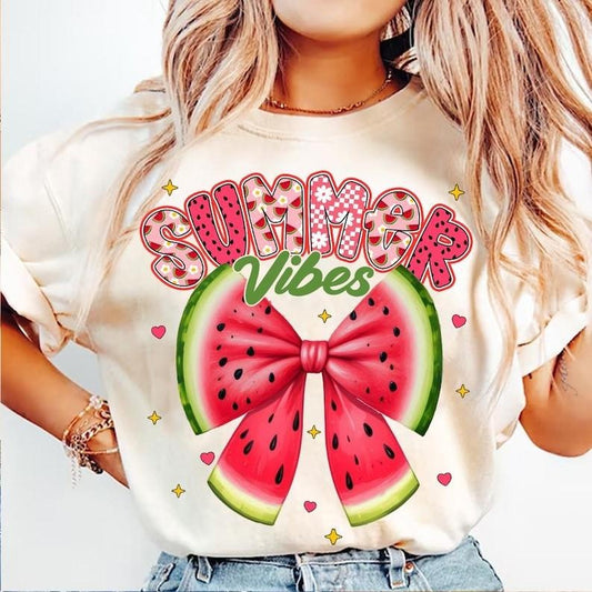 Preppy Summer Vibes Watermelon Bow Coquette Cute Trendy Girly Summer T-Shirt Hoodie, Sweatshirt | WearSparks.com