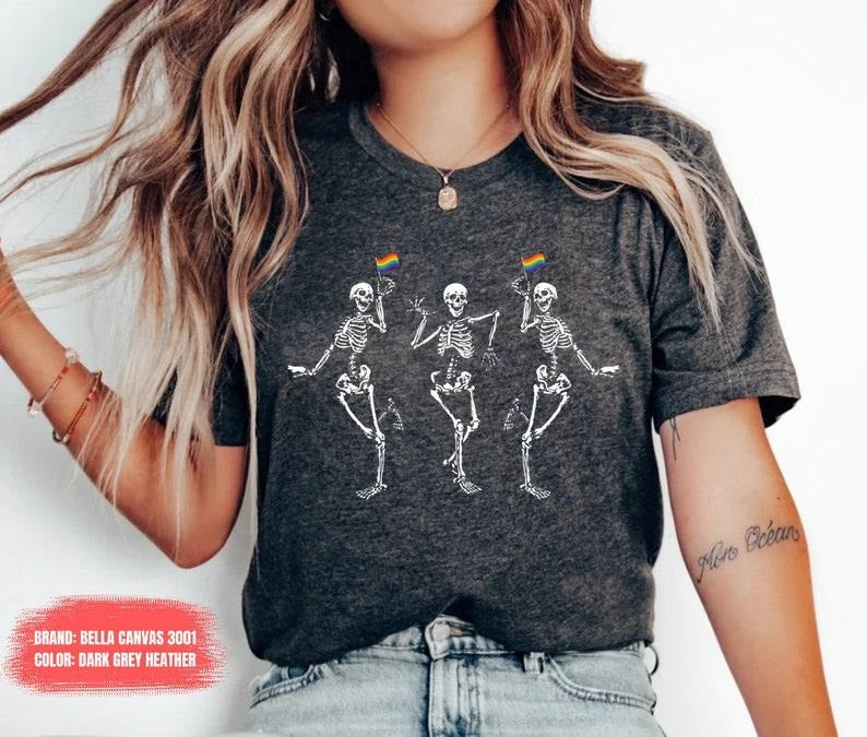 Pride Shirt - Women's Solid T-Shirt with Skeleton Graphic, Lightweight Cotton Fabric, Comfortable and Stylish Design...