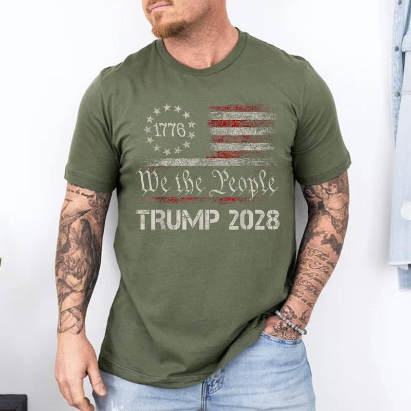 Pro Trump 2028 President America US Flag Retro 4th Of July Unisex T-Shirt, Cotton 100%, Top Trending Fashion Hoodie,...