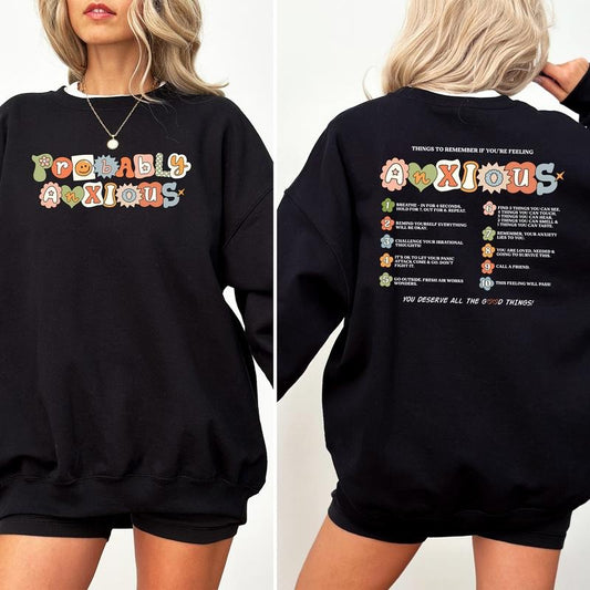 Probably Anxious Retro Sweatshirt, Mental Health Sweater, Mental Health Awareness Month Apparel, Anxiety Women Crewneck,...