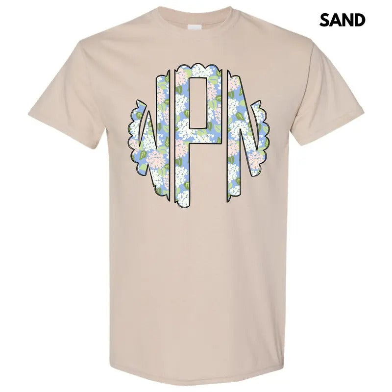 Proper Floral Monogram Gildan Short Sleeve T-Shirt 'NLB' Hoodie, Sweatshirt | WearSparks.com