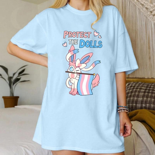 Protect The Dolls Trans Pride Sylveon Tee, Sylveon with Trans Flag Shirt, Trans Rights PKM Tee, Sylveon Trans Pride...