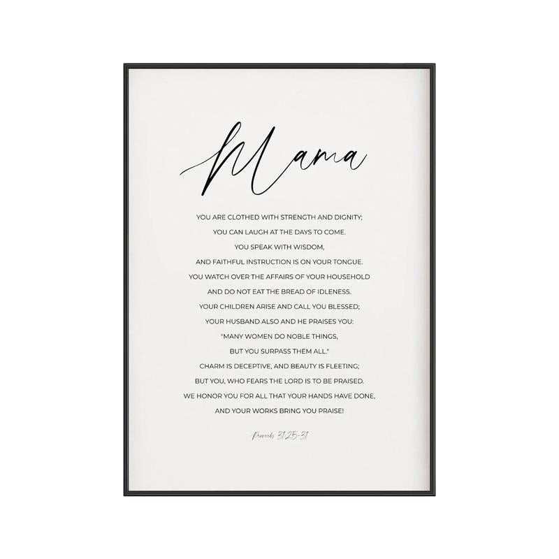 Proverbs 31:25 31, Mama Bible Verse Gift, Scripture Instant Decor, Gifts For Mother Mom Wall Art, Poster Prints No Frame,...