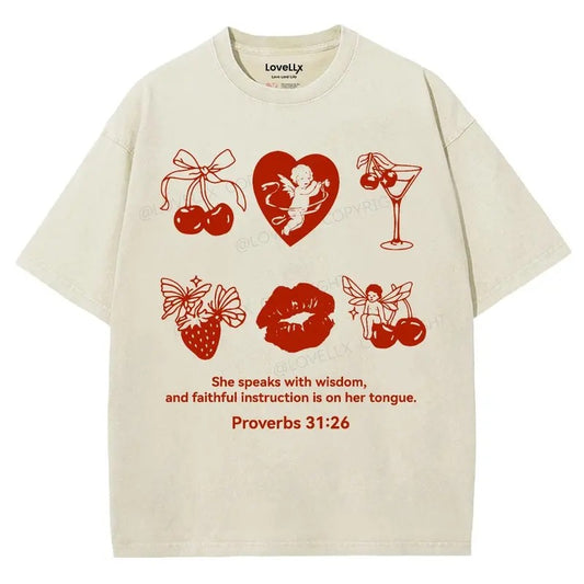 Proverbs 31_26 Unisex Washed T-Shirt, Christian Jesus  t shirts, Vintage 90s Graphic Tee Gift Hoodie, Sweatshirt