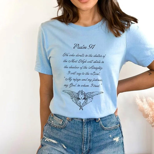 Psalms 91 Bible Verse Inspired T-shirt, Psalm 91 12 Faith And Protection Gift For Christian Mom Easter Casual Wear Friend...