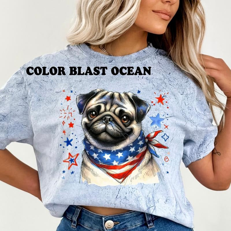 Pug Patriotic Dog Shirt ~ Unisex Apparel Relaxed Fit Printed In The USA Clothing Womenswear Casual Comfort Cotton Top...