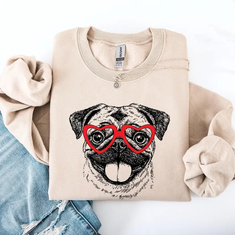 Pug, Pet, Dog Breed, Valentine's Sweatshirt, Crew Neck, Women's, Crewneck, Valentine's Day, Love, Heart, Cupid T-Shirts,...