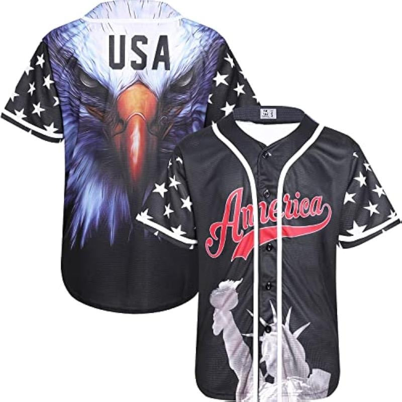 Pullonsy Adult American Flag Patriotic Baseball Jerseys Style Shirts for Men USA Eagle Outfits Hoodie, Sweatshirt