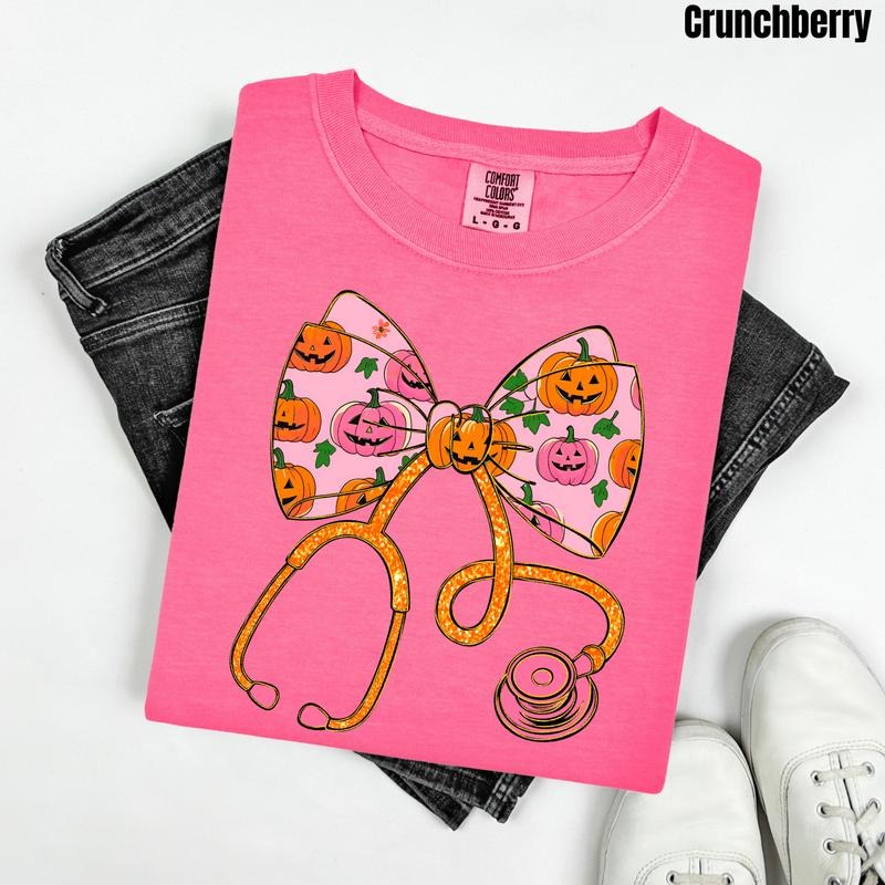 Pumpkin Bow Stethoscope Comfort Colors T-Shirt 'NLB' Hoodie, Sweatshirt | WearSparks.com