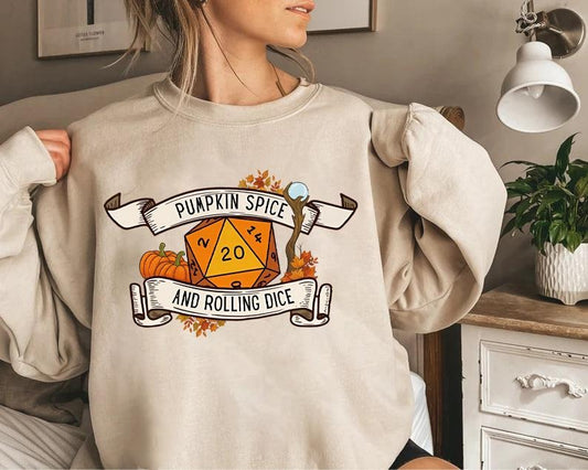 Pumpkin Dice Season Sweatshirt, DND Fall Shirt, DND Halloween Sweater, Autumn Dungeons & Dragons Dice Sweatshirt, Pumpkin...