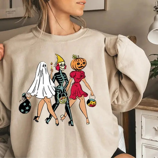Pumpkin Face Skeleton Star Sweatshirt, Skeleton Pumpkins Halloween Sweatshirt, Halloween Sweatshirt, Pumpkin Ghost...