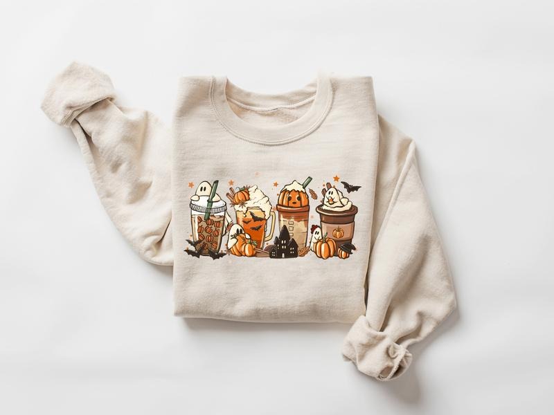 Pumpkin Latte Sweatshirt, Halloween Coffee Shirt, Fall Coffee Sweatshirt, Fall Coffee Tee, Coffee Lover Shirt, Halloween...