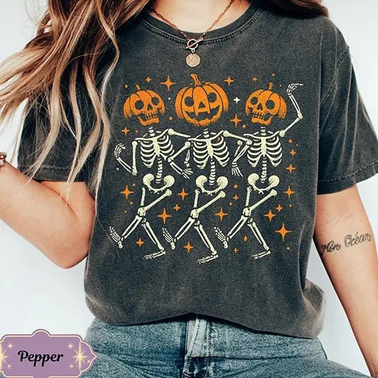 Pumpkin Skeleton Halloween Shirt, Pumpkin Halloween Comfort Colors Tshirt, Halloween Skeleton Tee, Pumpkin Shirt, Spooky...