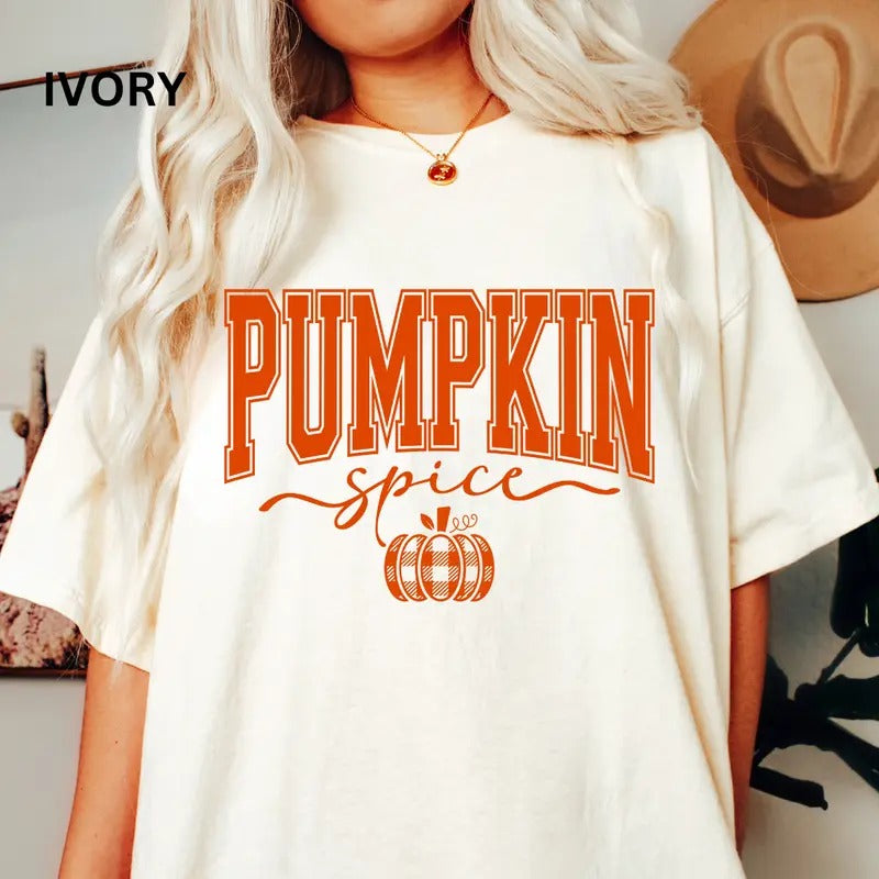 Pumpkin Spice with Plaid Pumpkin Shirt, Comfort Colors Shirt,  Comfort Colors Fall Shirt, Halloween Graphic Shirt,Casual...