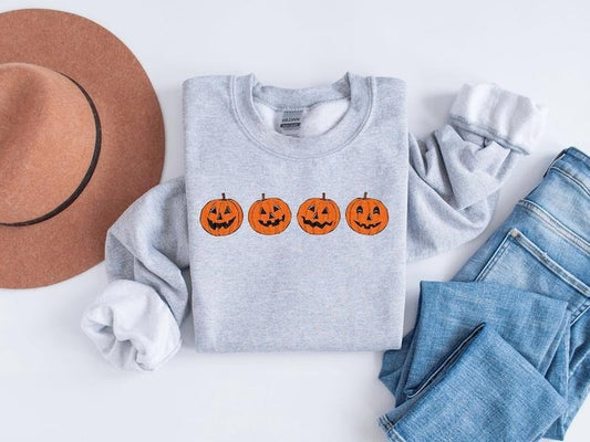 Pumpkin Sweatshirt, Pumpkin Sweater, Jack-o-Lantern Sweatshirt, Halloween Crewneck Sweatshirt, Halloween Sweater, Spooky...