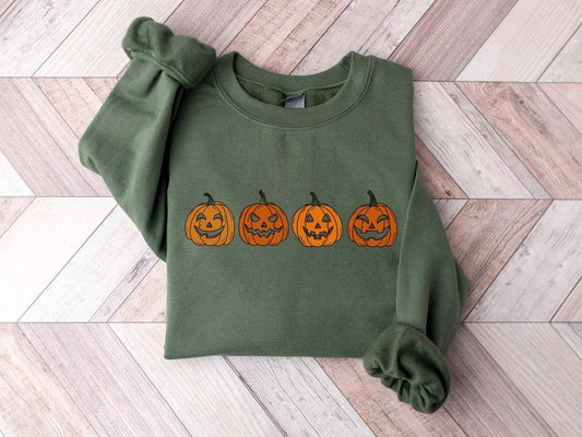 Pumpkin Sweatshirt, Retro Pumpkin Face Halloween Sweater, Pumpkin Jack-o-Lantern Sweatshirt, Halloween Crewneck...