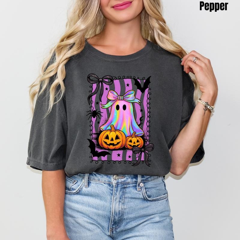 Pumpkins & Rainbow Ghost Comfort Colors T-Shirt 'NLB' Hoodie, Sweatshirt | WearSparks.com