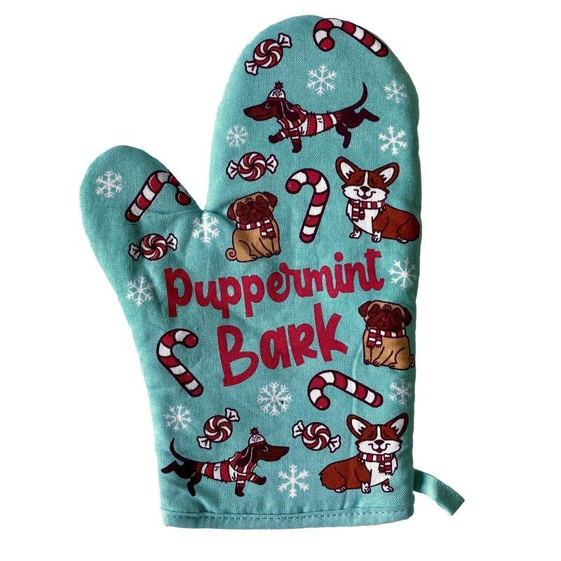 Puppermint Bark Oven Mitt Funny Pet Puppy Lover Festive Christmas Kitchen Glove Funny Graphic Kitchenwear Christmas ...
