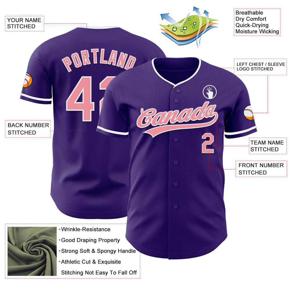 Custom Purple Medium Pink-White Authentic Baseball Jersey