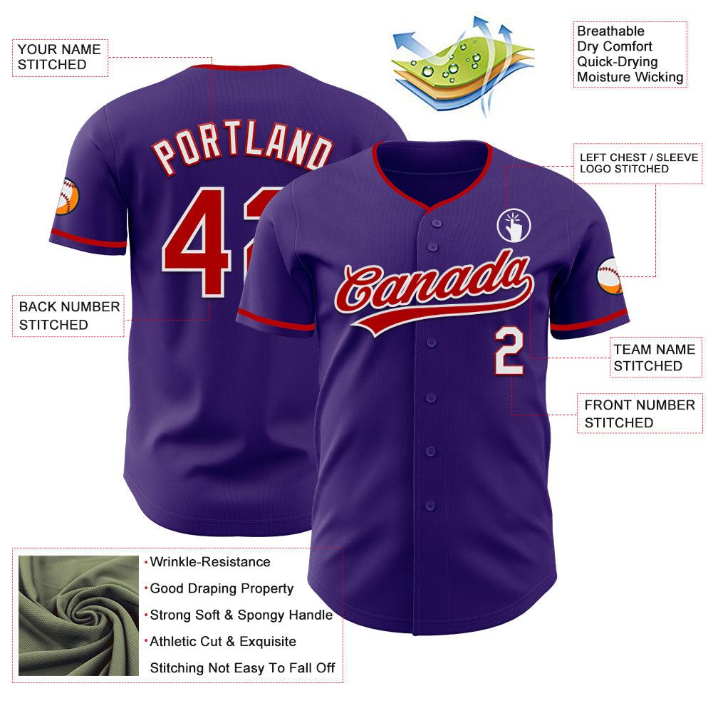 Custom Purple Red-White Authentic Baseball Jersey