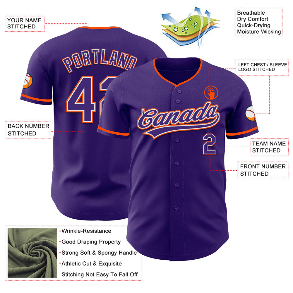 Custom Purple White-Orange Authentic Baseball Jersey