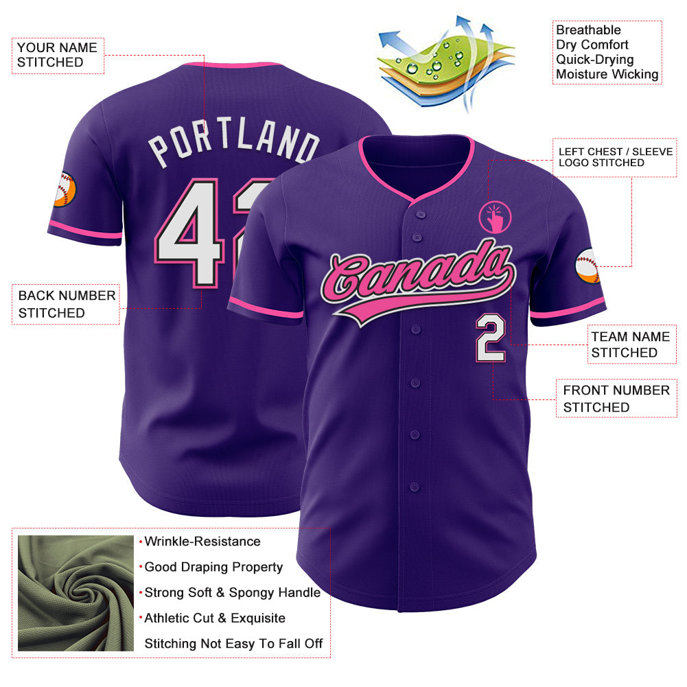 Custom Purple White Black-Pink Authentic Baseball Jersey