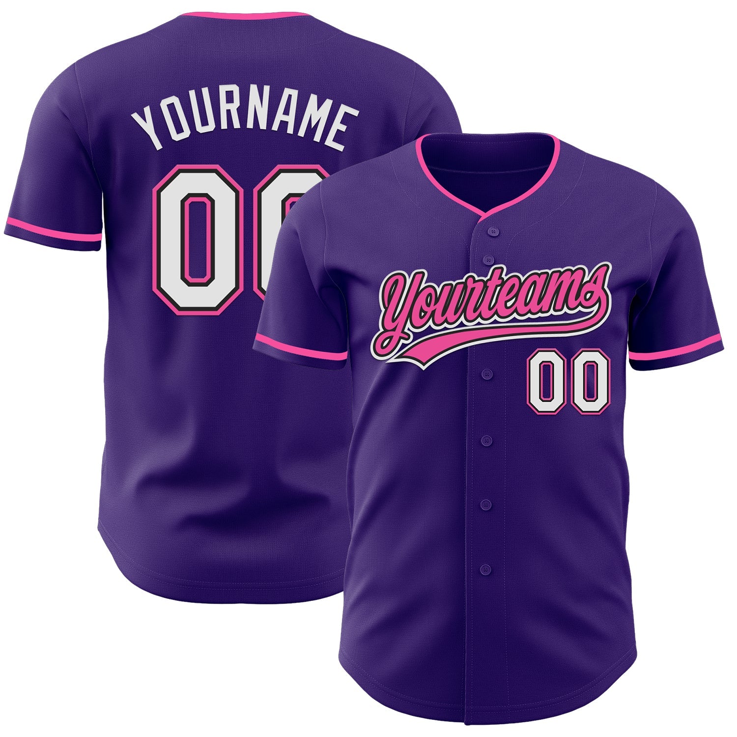 Custom Purple White Black-Pink Authentic Baseball Jersey