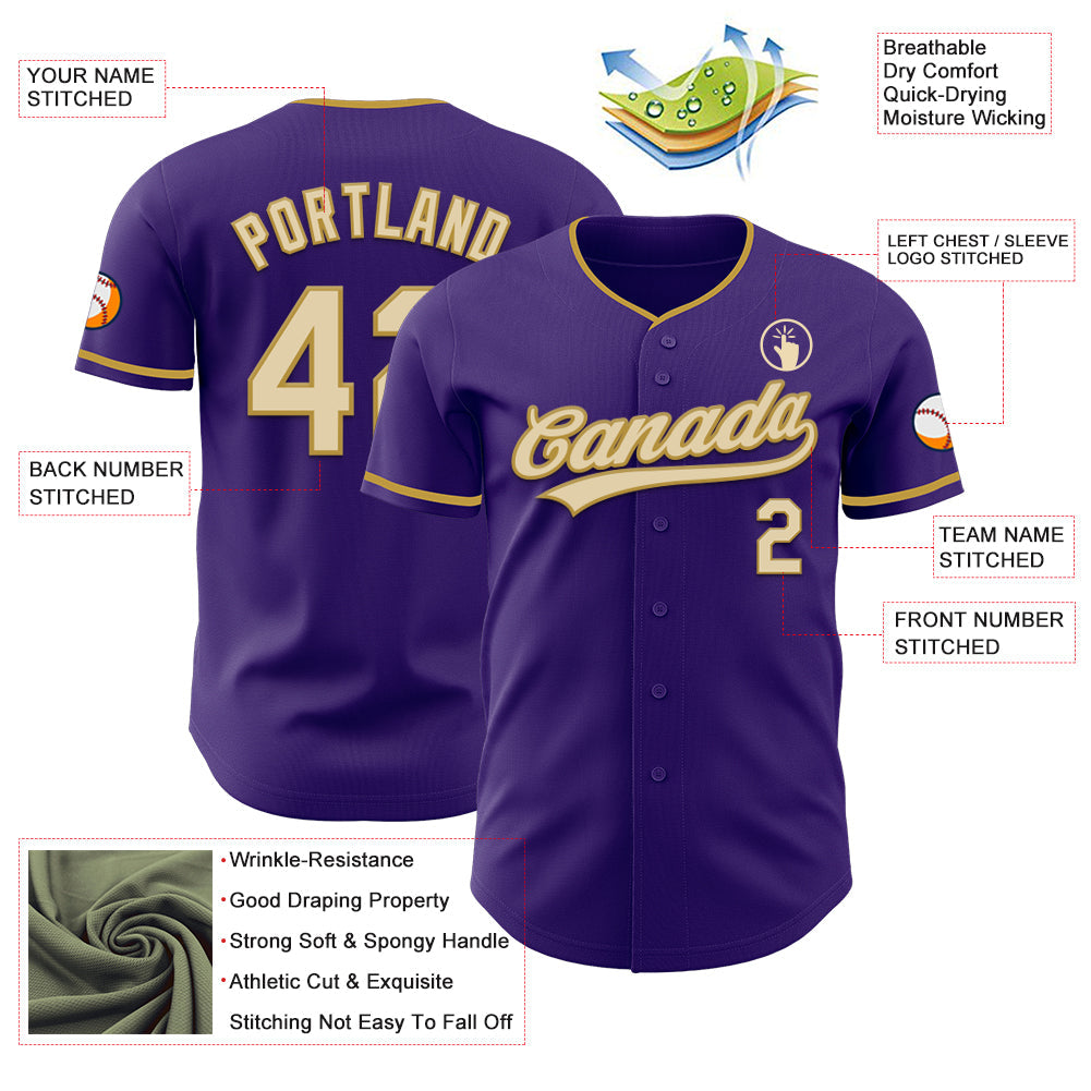 Custom Purple Cream-Old Gold Authentic Baseball Jersey