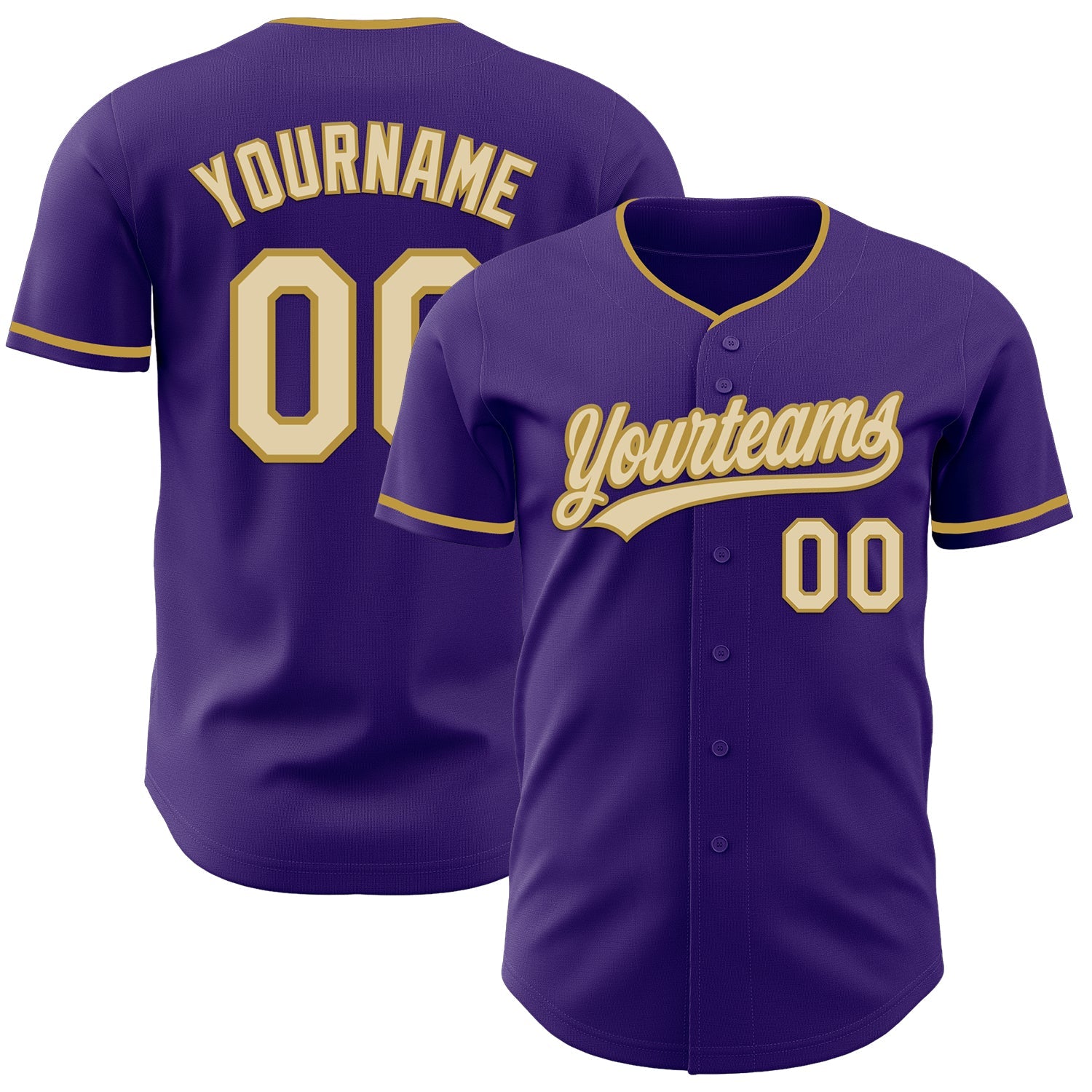 Custom Purple Cream-Old Gold Authentic Baseball Jersey
